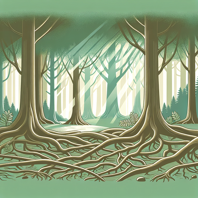 Forest with interlocking roots