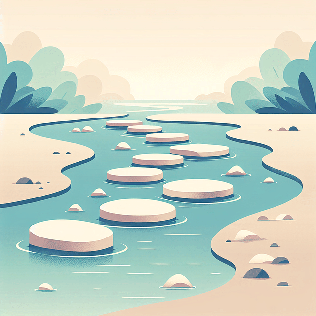 Stepping stones across a calm river