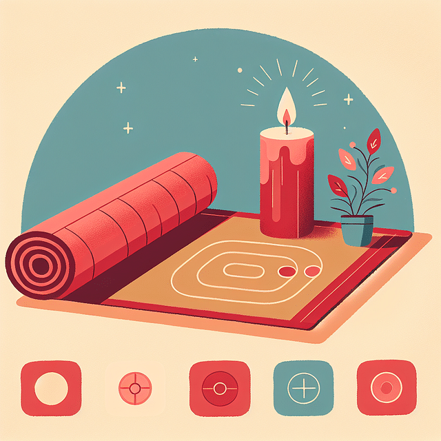 yoga mat facing east with a red candle