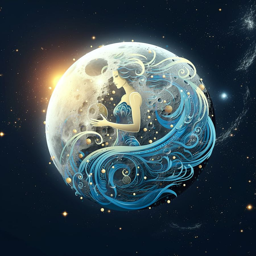 The moon in the Aquarius constellation, symbolizing the influence of lunar Aquarius on emotions