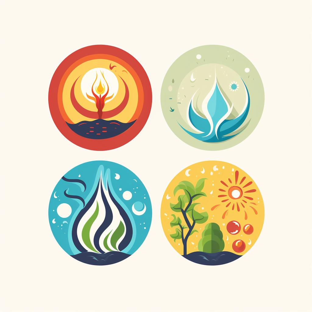 Four elements symbols: water, earth, air, fire